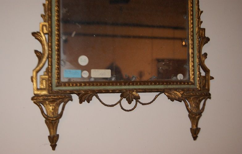 Antica specchiera italiana Luigi XVI del 1800 laccata dorata