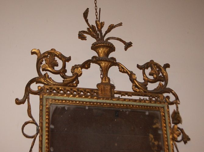 Antica specchiera italiana Luigi XVI del 1800 laccata dorata