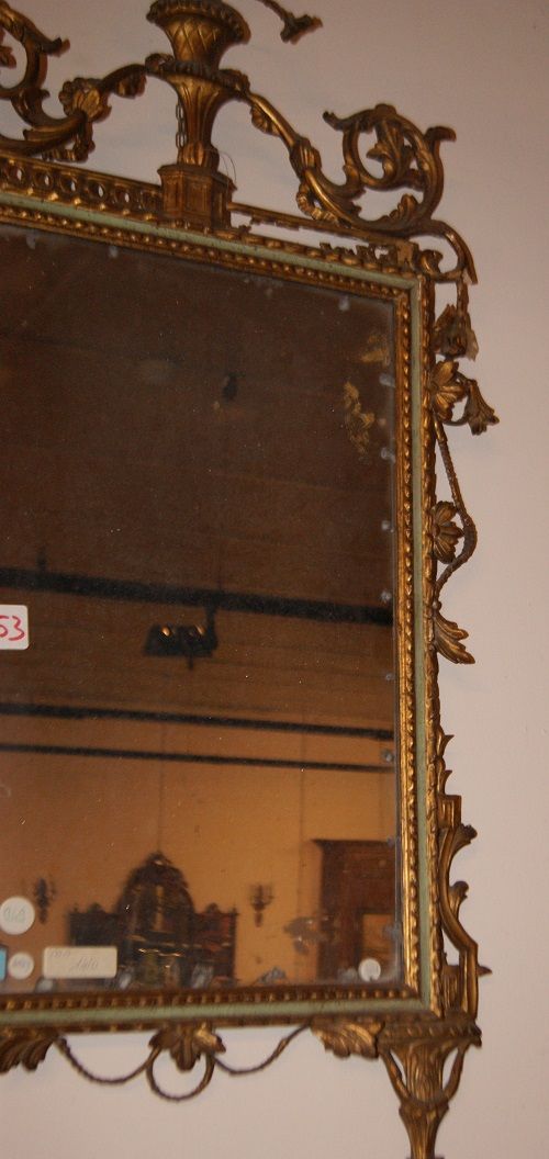 Antica specchiera italiana Luigi XVI del 1800 laccata dorata