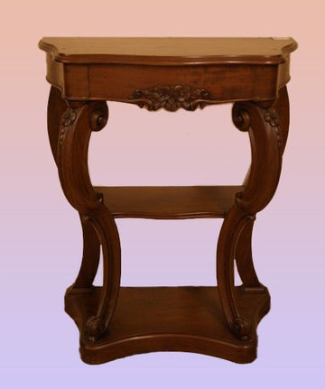 Petite console antique française Louis Philippe en acajou avec sculptures