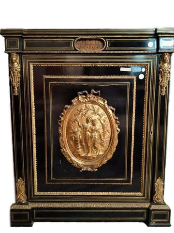 Antique boulle style sideboard in ebonized wood with rosette from the 1800s