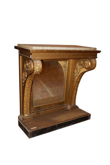 Console Biedermeier antique de 1800, dorée avec miroir