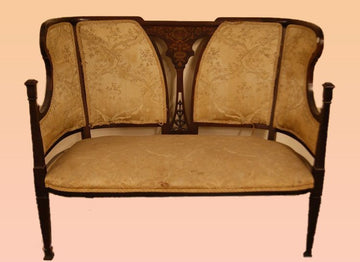 Canapé anglais antique des années 1800, style victorien en acajou avec incrustations