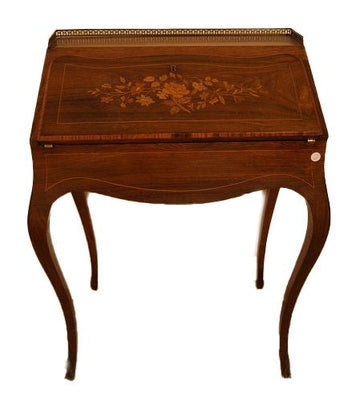 Antique French Bureau Writing desk from 1800 Louis XV style with inlays