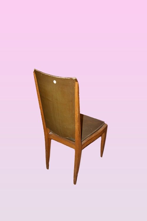 Gruppo di 6 sedie stie Decò italiane in legno di noce rivestite 1900