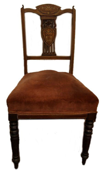 4 chaises anglaises anciennes des années 1800, style victorien avec incrustations