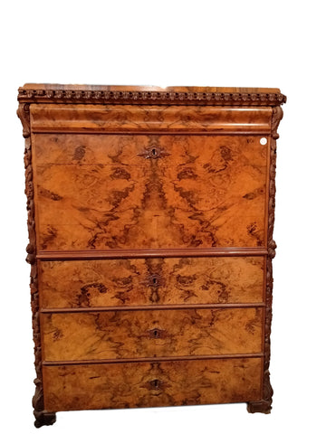 Large Northern European secretaire from the 19th century in walnut root