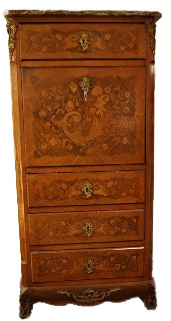 Antique French Napoleon III secretaire desk chest from 1800 with inlays