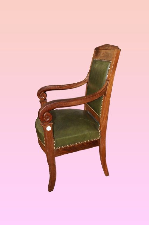Antica poltrona Impero in mogano in pelle francese del 1800