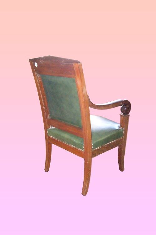 Antica poltrona Impero in mogano in pelle francese del 1800