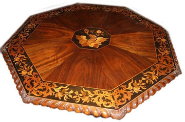 Antique Dutch octagonal table from 1800 in walnut, inlaid Holland