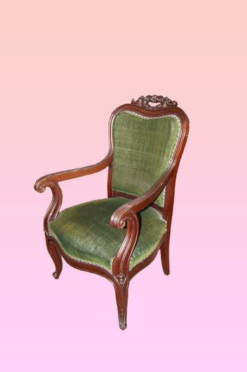 Antique French lounge chair from the 1800s in mahogany