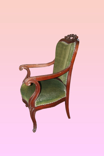 Antique French lounge chair from the 1800s in mahogany