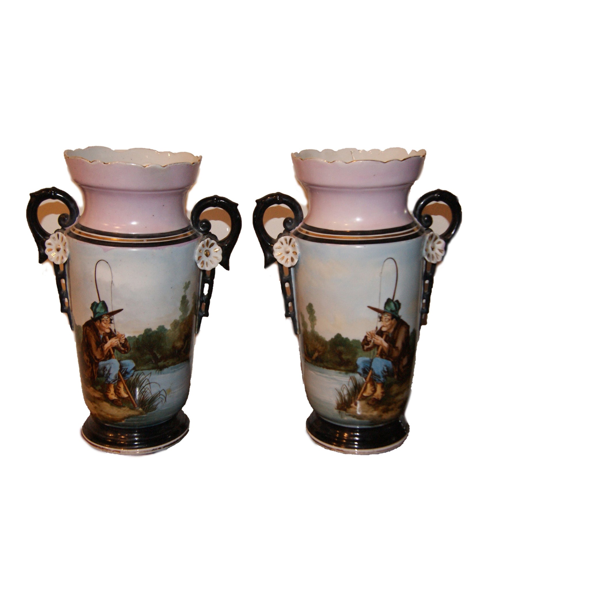 Pair of antique pink Art Nouveau vases
