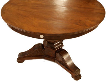 Antique French circular table from the 1800s in Directoire style in mahogany