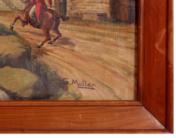 Antique French 1800s grass juice painting signed with characters