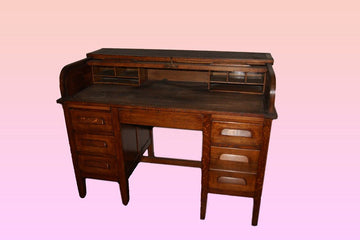 Antique French oak roller writing desk from the 1800s
