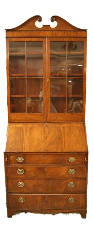 Antique 19th century Regency style antique Bureau Bookcase in mahogany feather