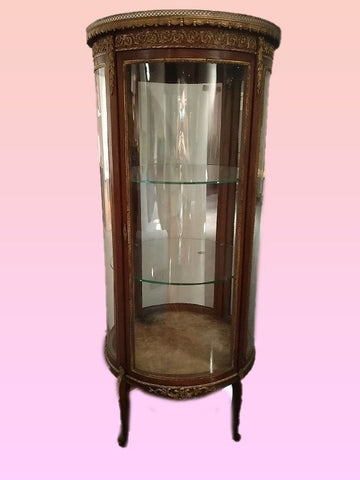 Round French display cabinet with bronzes and marble