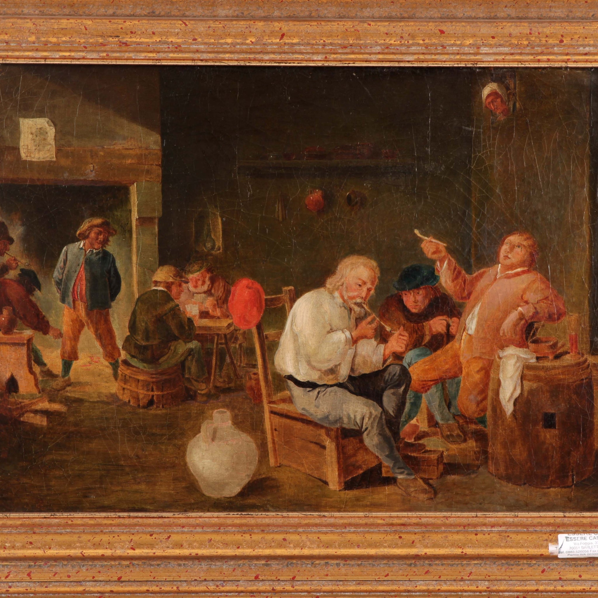 Huile sur toile anglaise 1800 représentant une taverne avec des hommes