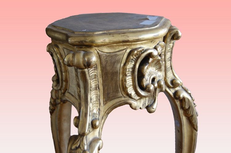 Antico tavolino alto foglia oro Porta Piante del 1800 Luigi XV