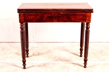Antique English console game table from the 1800s, Charles X style, mahogany