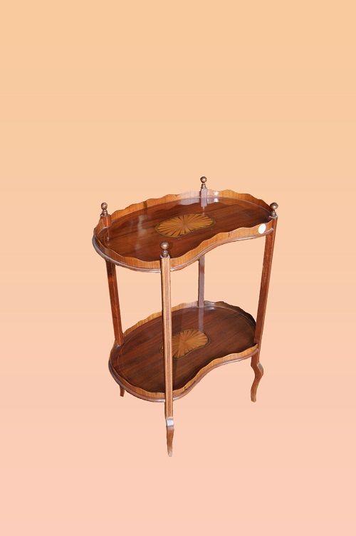 Antico tavolino a fagiolo inglese del 1800 in mogano con intarsi