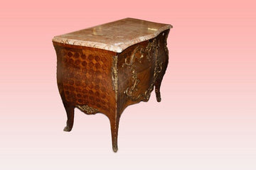 Rich and wonderful Louis XV chest of drawers inlaid in 19th century marble and bronze
