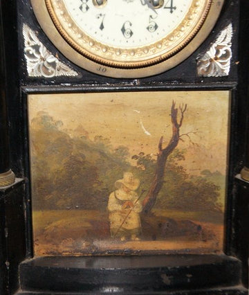 Pendule de table italienne antique de 1800 avec peinture noircie