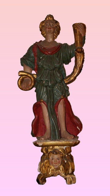 Sculptures italiennes anciennes des années 1700, anges chérubins avec trompettes
