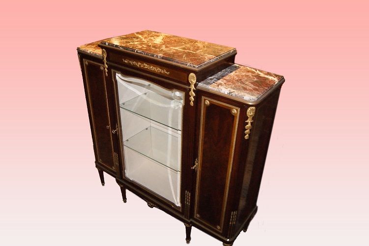 Stupenda vetrina Luigi XVI del 1800 3 porte in mogano