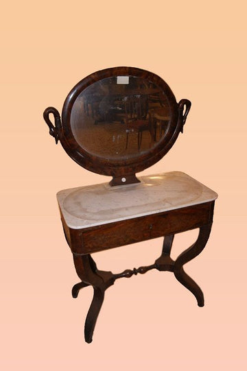 Chiffonnière console avec miroir du 19ème siècle français avec dessus en marbre