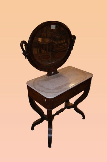 Console dressing table with mirror from the 19th century French with marble top