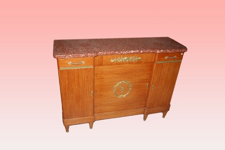 Credenza francese del 1800 con marmo e bronzi in legno citron wood