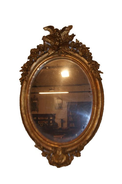 Antica specchiera dorata francese del 1800 foglia oro con cimasa