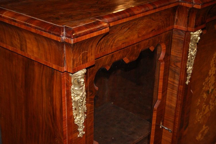 Antica credenza servant Luigi XVI del 1800 in noce intarsiato