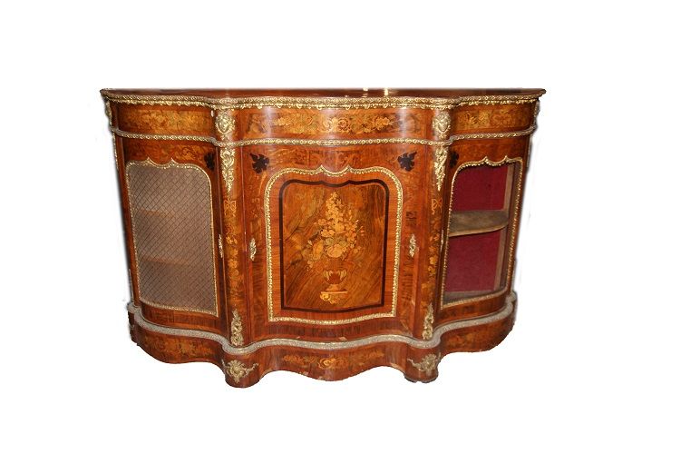 Antica credenza servante del 1800 Luigi XV riccamente intarsiata