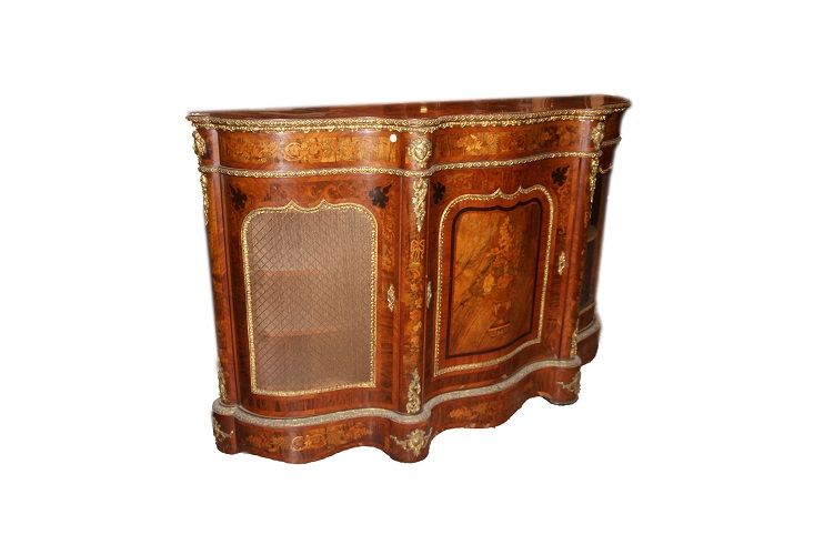 Antica credenza servante del 1800 Luigi XV riccamente intarsiata