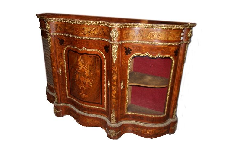 Antica credenza servante del 1800 Luigi XV riccamente intarsiata
