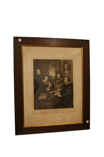 Antica stampa "Peter Paul Rubens, Lezione del filosofo Giusto Lipsio ad Anversa"