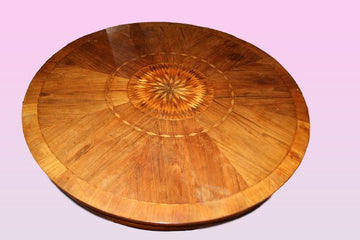 Table circulaire fixe antique des années 1800 avec incrustations en bois de noyer
