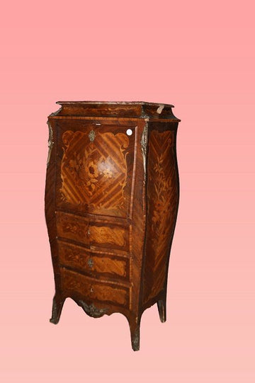 Antique inlaid secretaire desk chest from the 1800s in French Louis XV style