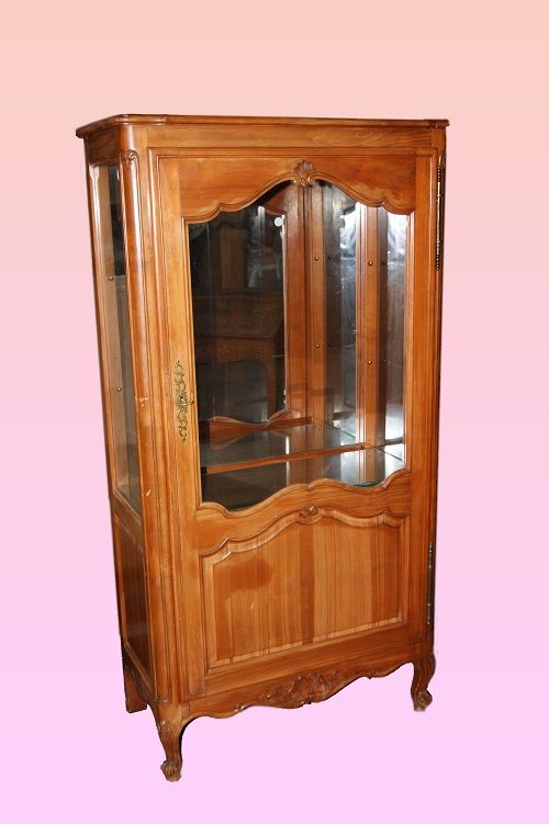 Antica cristalliera francese in legno di ciliegio di inizio 1900 prov