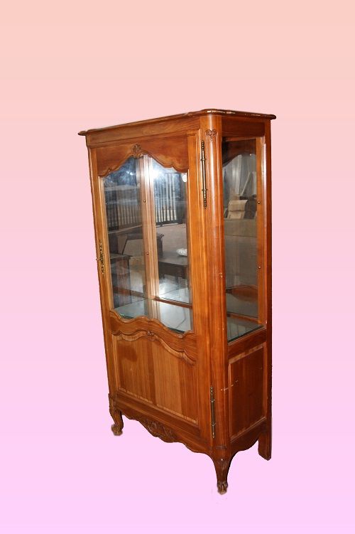 Antica cristalliera francese in legno di ciliegio di inizio 1900 prov