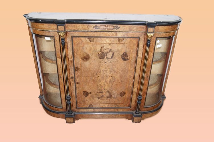 Antico servante credenza da salone inglese del 1800 intarsiata noce