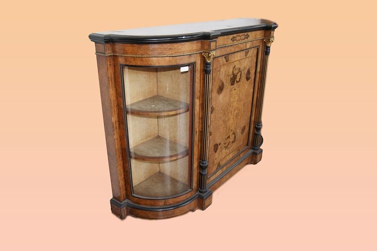 Antico servante credenza da salone inglese del 1800 intarsiata noce