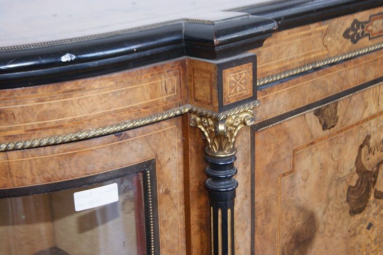 Antico servante credenza da salone inglese del 1800 intarsiata noce