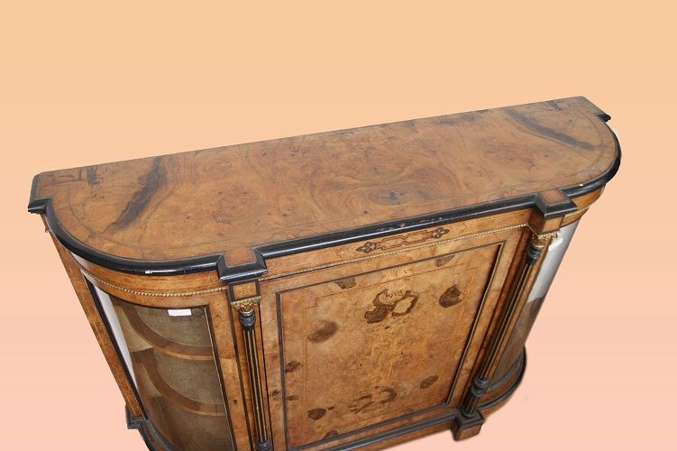 Antico servante credenza da salone inglese del 1800 intarsiata noce