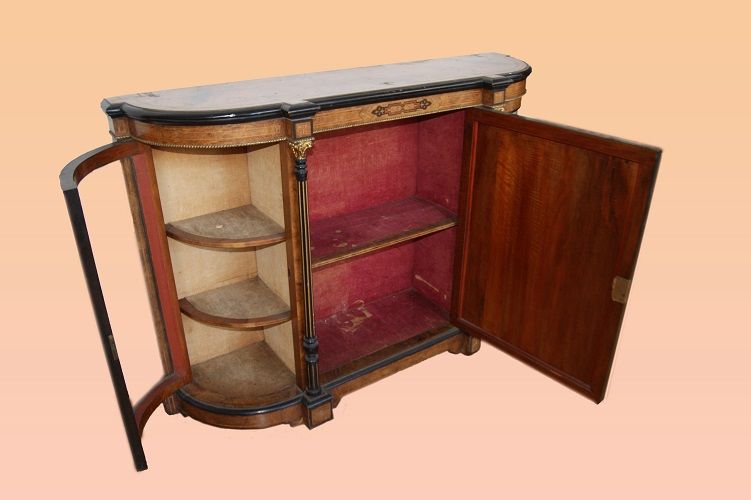 Antico servante credenza da salone inglese del 1800 intarsiata noce