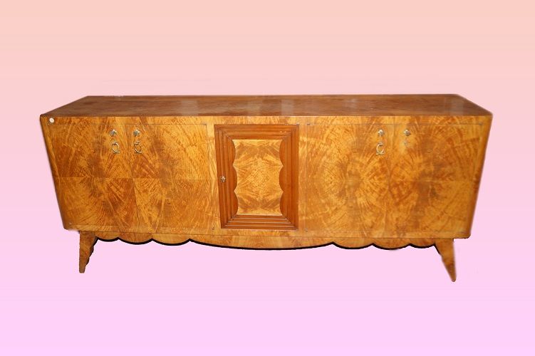 Antica credenza Decò italiana del 1900 in betulla 5 ante